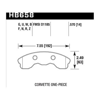 Колодки тормозные HB658Q.570 HAWK DTC-80; Corvette 1-pc (Front) 15mm