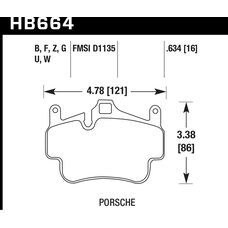 Колодки тормозные HB664F.634 HAWK HPS Porsche 911 (997), Boxster 2008-2011; Cayman 2005-2012