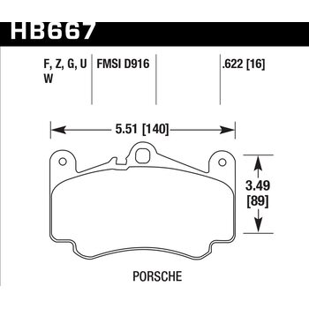 Колодки тормозные HB667W.622 HAWK DTC-30 Porsche 16 mm