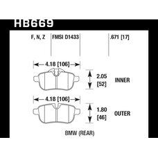 Колодки тормозные HB669F.671 HAWK HPS