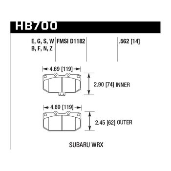 Колодки тормозные HB700W.562 HAWK DTC-30 перед Subaru WRX