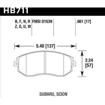 Колодки тормозные HB711F.661 HAWK HPS перед Subaru BRZ, Toyota GT 86, Forester, Impreza 2011->