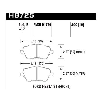 Колодки тормозные HB725N.650 2014 Ford Fiesta ST 17mm