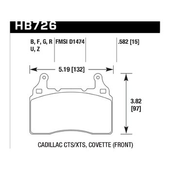 Колодки тормозные HB726G.582 HAWK DTC-60; 2010-2013 Camaro 6.2 Liter (Front) 15mm