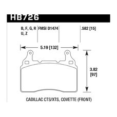 Колодки тормозные HB726Q.582 HAWK DTC-80; 2010-2013 Camaro 6.2 Liter (Front) 15mm