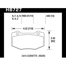 Колодки тормозные HB727G.592 HAWK DTC-60; 2014 Corvette / Corvette HD (Rear) 15mm