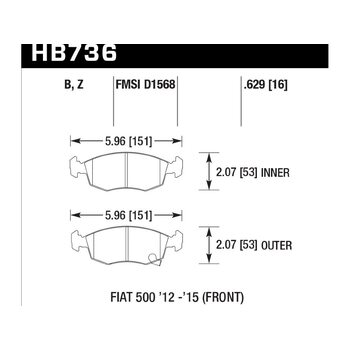 Колодки тормозные HB736Z.629 HAWK PC; 16mm
