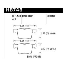 Колодки тормозные HB748U.723 HAWK DTC-70; BMW (Front) 19mm