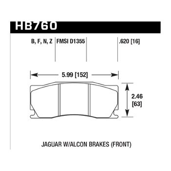 Колодки тормозные HB760Z.620 HAWK PC; 16mm Jaguar XK (X150) тормоза Alcon; 2006-2014