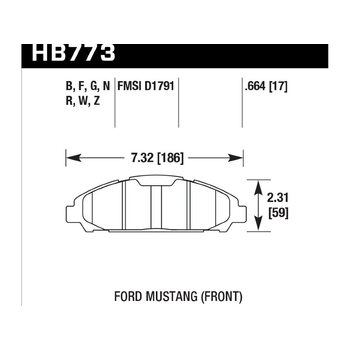 Колодки тормозные HB773W.664 HAWK DTC-30; Mustang (Front) 17mm