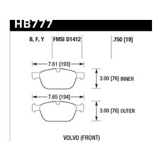 Колодки тормозные HB777F.750 HAWK HPS; передние VOLVO XC60; XC90
