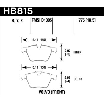 Колодки тормозные HB815B.775 HAWK HPS 5.0 Volvo S60 316mm Brake Rotors передние