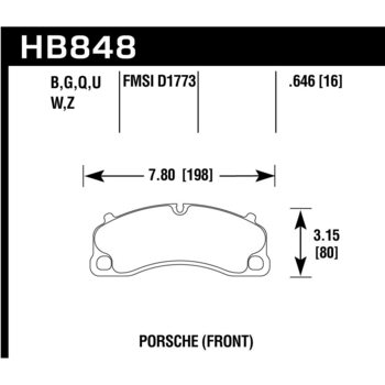 Колодки тормозные HB848B.646 HAWK 5.0 перед PORSCHE 911 (991) GT3, GT3 RS