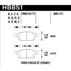 Колодки тормозные HB851S.680 HAWK HT-10 D1771 Ford Focus ST (Front)