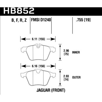 Колодки тормозные HB852B.755 HAWK HPS 5.0 Jaguar передние XJ (350, 358, 351); XF (250); XK; S-Type