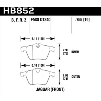 Колодки тормозные HB852F.755 HAWK HPS XJ (350, 358, 351); XF (250); XK; S-Type