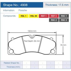 Колодки тормозные 4908-RSL1 PAGID RSL1 Porsche 911 Carrera (991) перед