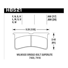 Колодки тормозные HB521U.650 HAWK DTC-70 Wilwood 6 порш. 4 порш. 17 mm