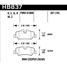 Колодки тормозные HB837N.621 HP Plus ЗАДНИЕ MINI F55; F56; JCW F56 2013->