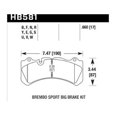 Колодки тормозные HB581G.660 HAWK DTC-60  Brembo GT 6 поршней тип J, N