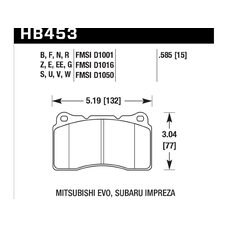 Колодки тормозные HB453Q.585 HAWK DTC-80; Mitsubishi EVO, Subaru Impreza 15mm