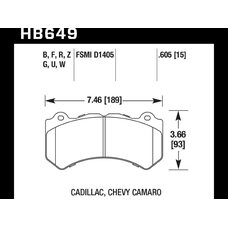 Колодки тормозные HB649Q.605 HAWK DTC-80; CTS-V 16mm