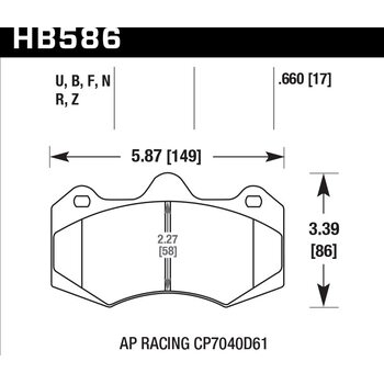 Колодки тормозные HB586N.660 HAWK HP Plus AP Racing CP7040, CP9040; 17mm