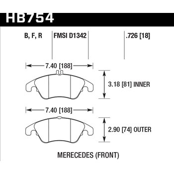Колодки тормозные HB754F.726 HAWK HPS; MB SLK R172; CLS C218; E W212; 19mm