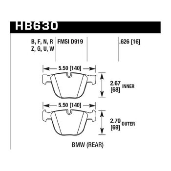 Колодки тормозные HB630N.626 HAWK HP Plus задние BMW 5 (E60), M3 (E92),  M5, (E63) All, 7 (E65, E66)