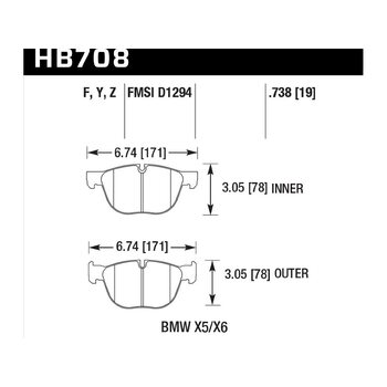 Колодки тормозные HB708Y.738 HAWK LTS; 19mm  передние BMW X5, X6