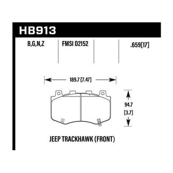 Колодки тормозные HB913N.659 перед Jeep WK2 Trackhawk 2019->