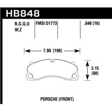 Колодки тормозные HB848N.646  HAWK HP+ перед PORSCHE  911 (991) GT3, GT3 RS; Cayman 718 GT4, GTS;