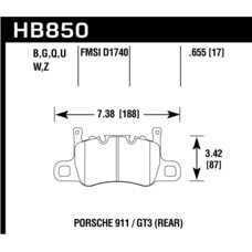 Колодки тормозные HB850N.655 HAWK HP+ задние PORSCHE 911 (991) GT3; CAYMAN 718 GT4