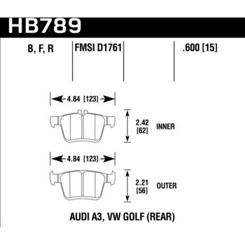 Колодки тормозные HB789F.600 HAWK HPS, задние A3 8V; TT 8S; GOLF 7; PASSAT 3G;