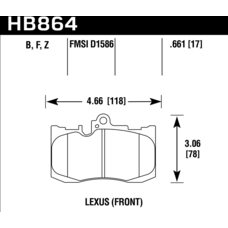 Колодки тормозные HB864Z.661 HAWK PC перед Toyota Celsior 4.3 (UCF3) Lexus GS 2005-> ; IS III 2015->