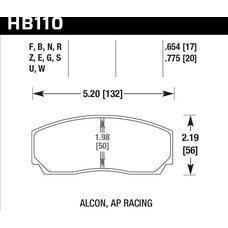 Колодки тормозные HB110E.654 HAWK Blue 9012; AP Racing, Alcon, Proma 4 порш; HPB тип 2, Rotora,17mm