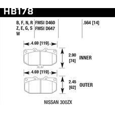 Колодки тормозные HB178N.564 HAWK HP Plus;  передние SUBARU Impreza WRX; Nissan 300ZX; HPB тип 1;