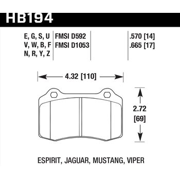 Колодки тормозные HB194F.570 HAWK HPS  Brembo тип A, C, F / JBT CM4P1