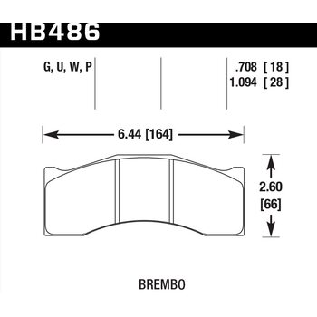 Колодки тормозные HB486P.708 HAWK SuperDuty; Brembo, Rotora 6 поршн. 18 mm
