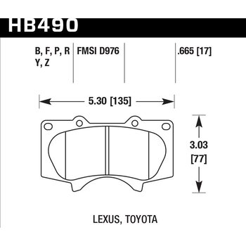 Колодки тормозные HB490P.665 HAWK SD передние  LEXUS GX460 / GX470;  Prado 150/120; PAJERO 4; HILUX