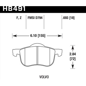 Колодки тормозные HB491F.693 HAWK HPS передние Volvo