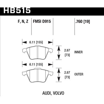 Колодки тормозные HB515F.760 HAWK HPS передние Audi / VW