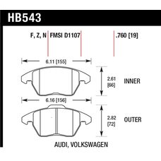 Колодки тормозные HB543N.760 HAWK HP+ передние AUDI A3 / VW Golf 5,6 , Passat CC, B6, B7