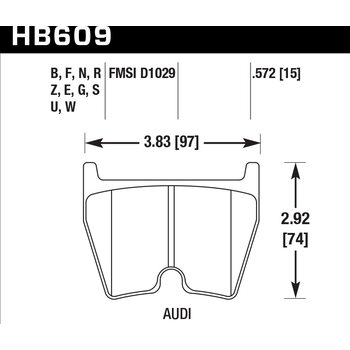 Колодки тормозные HB609F.572 HAWK HPS  AUDI RS4, RS6, R8, Brembo G (комплект 8 шт.) / JBT FB8P