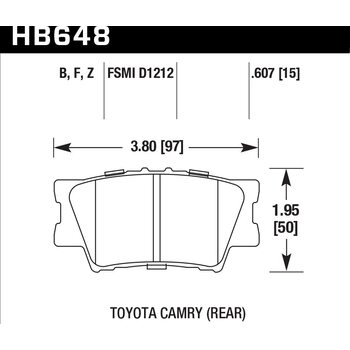 Колодки тормозные HB648Z.607 HAWK PC задние TOYOTA CAMRY 2007-2018 / RAV 4 2005->