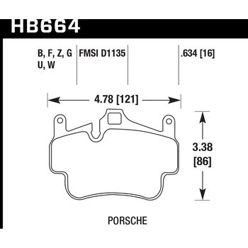 Колодки тормозные HB664U.634 HAWK DTC-70  Porsche 911 (997), Boxster 2008-2011; Cayman 2005-2012