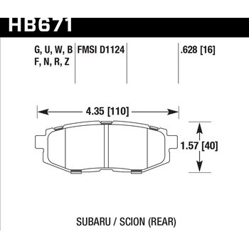 Колодки тормозные HB671B.628 HAWK Street 5.0 задние Subaru BR-Z/Toyota GT86