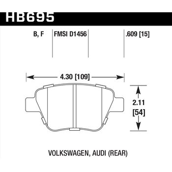 Колодки тормозные HB695F.609 HAWK HPS задн. AUDI A3 8P; VW Golf 6; Skoda Octavia; Seat Leon