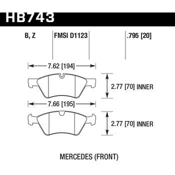 Колодки тормозные HB743Z.795 HAWK PC; 20mm перед  MB E W211; M W164; R W251; G W463; GL W164
