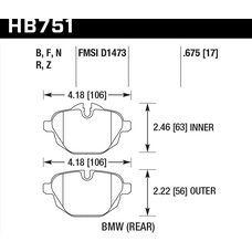 Колодки тормозные HB751N.675 HAWK HP PLUS; задние BMW 5 F10, G30; X3 F25, G01; БЕЗ M Sport